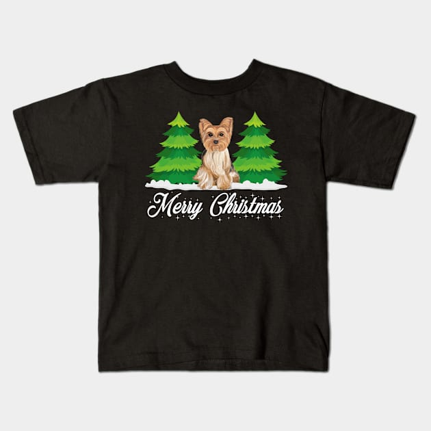 Cute christmas yorkshire terrier dog Kids T-Shirt by Éléonore Royer